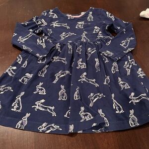 Mini Boden Dress Girls 5-6 Easter Spring Rabbit Bunny Swing Dress Long Sleeve